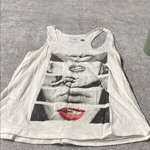 Women’s White Graphic Tank Top with Red Lip Accent